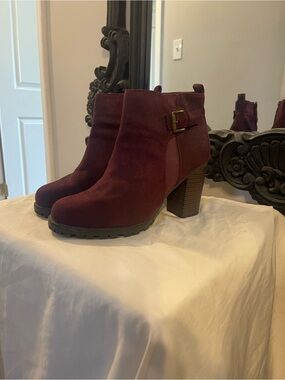 Sugar Burgundy Suede Chunky Heel Ankle Boots